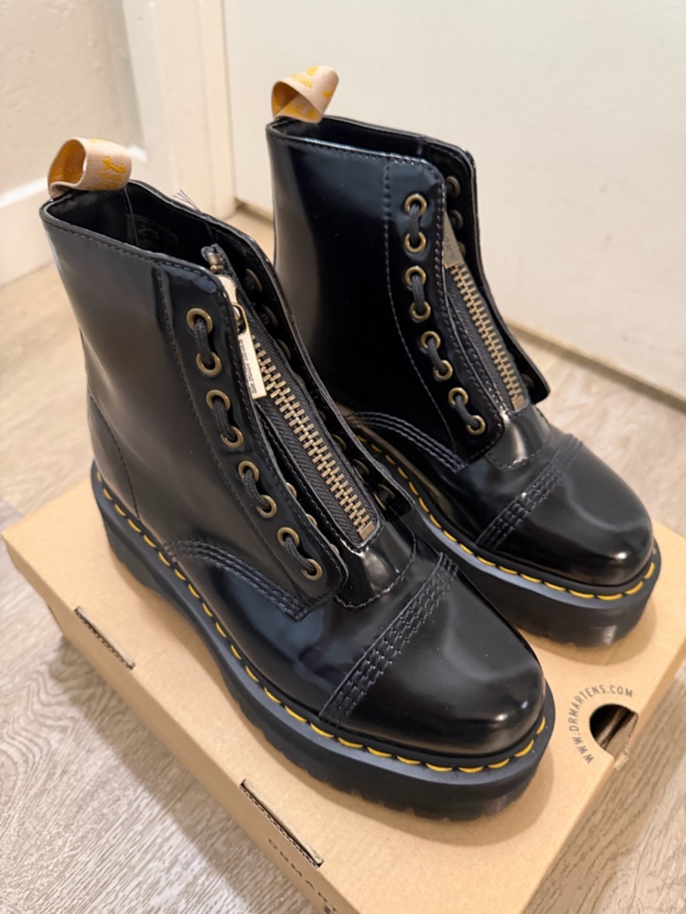 Dr. Martens Sinclair Black Patent vegan Leather Platform Zip